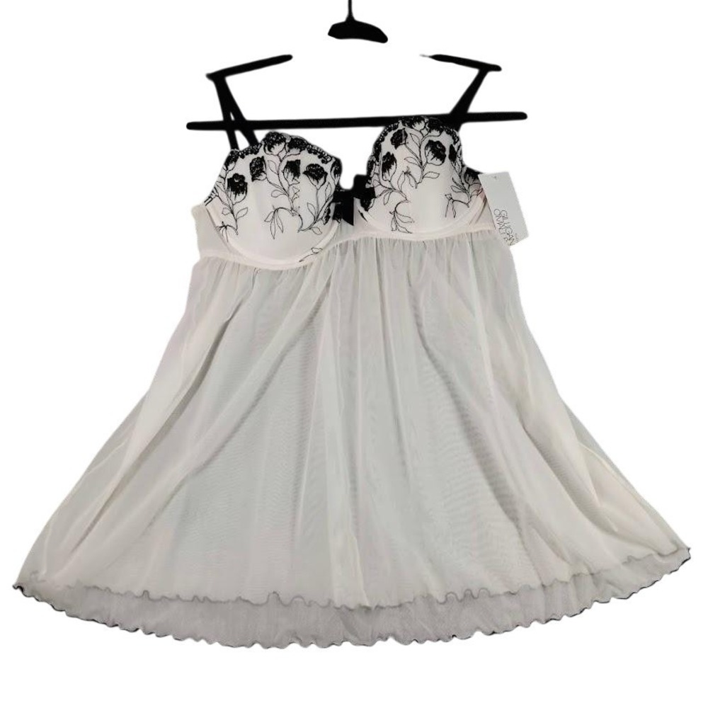 Gilligan & O'Malley Babydoll Gown Womens Large White Embroidered Lingerie